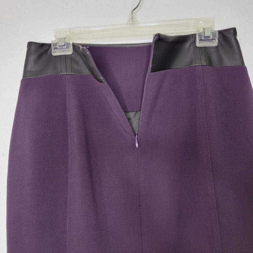 Valentina Shah Purple Straight Pencil Black Faux Leather Side Slit Skirt Size 6 - Picture 7 of 9